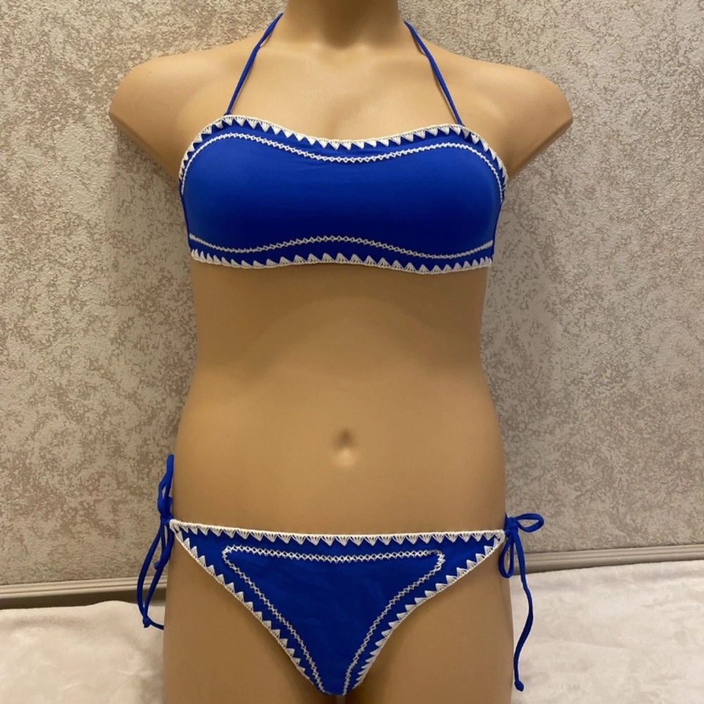 Express Royal Blue and White Embroidered Bikini Set